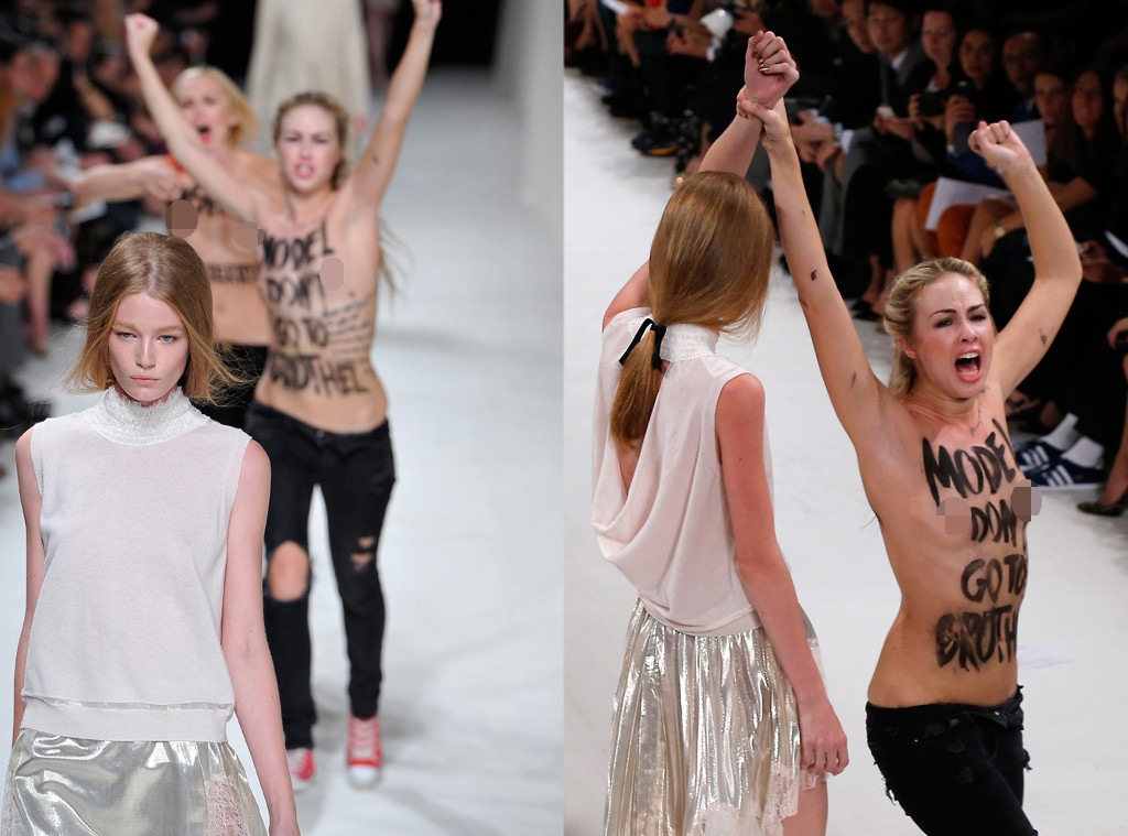 Model Punches Topless Protester on the Runway - E! Online - CA